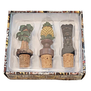 Tropical Hawaiian 4" Wine Stopper Bung Cork Set of 3 Pineapple, Palm Tree, Tiki